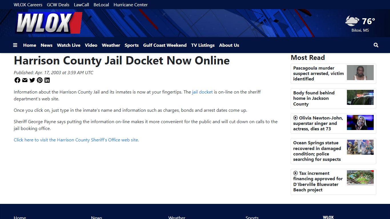 Harrison County Jail Docket Now Online - Biloxi, MS